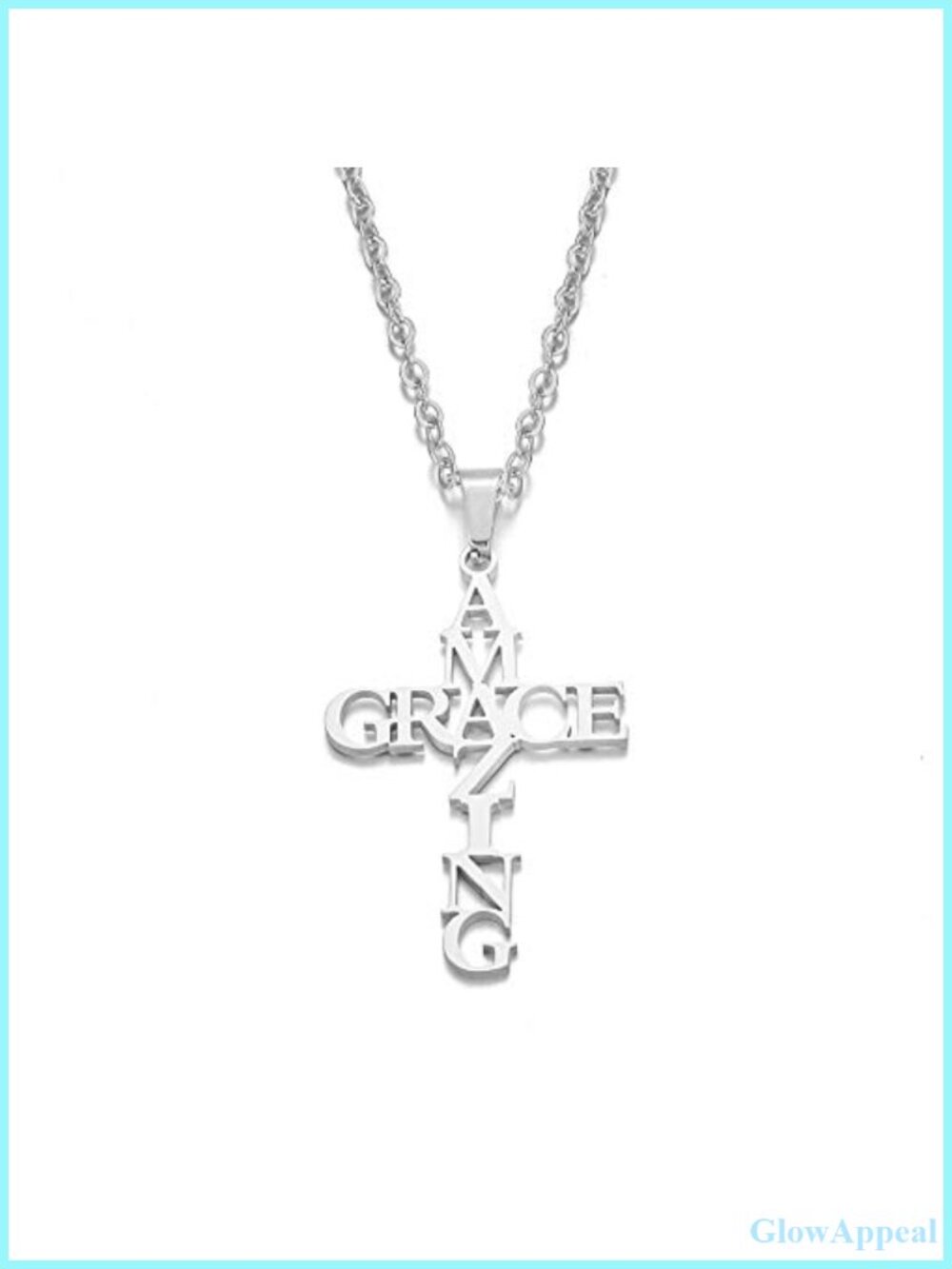 Amazing Grace Cross Pendant Necklace Stainless Steel Religious Gift